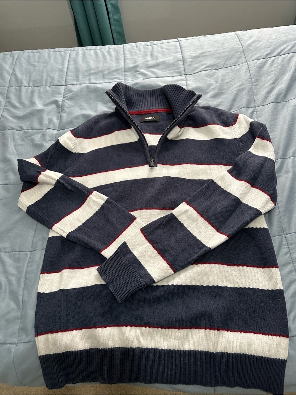 Mossimo Supply Co. Navy, White & Red-Trim Quarter-Zip Sweater
